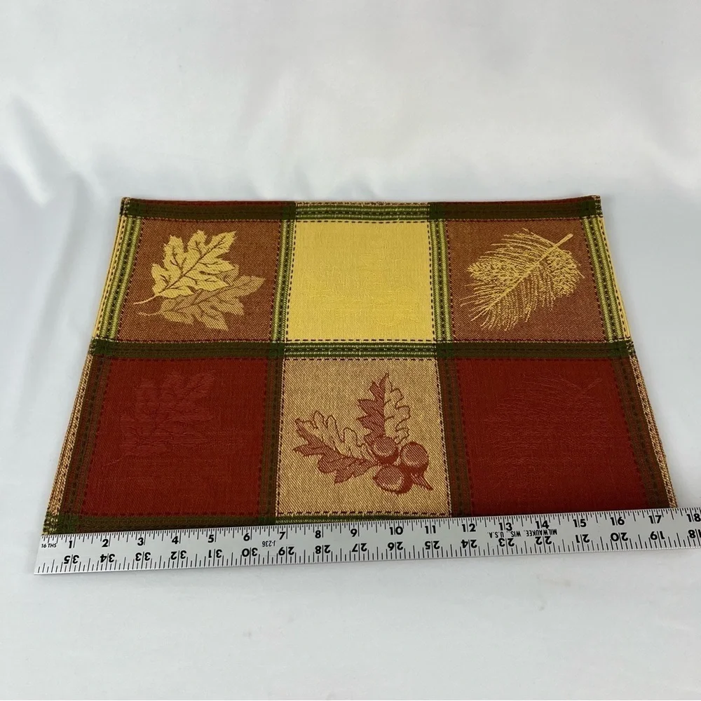 Pair of Placements (2) Damask Square Pattern with Leaves Muted Orange Yellow